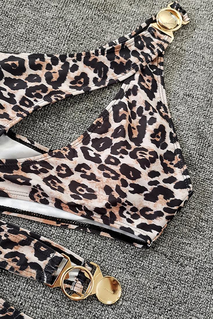 Sexy Leopard Print Asymmetric One Shoulder Monokini