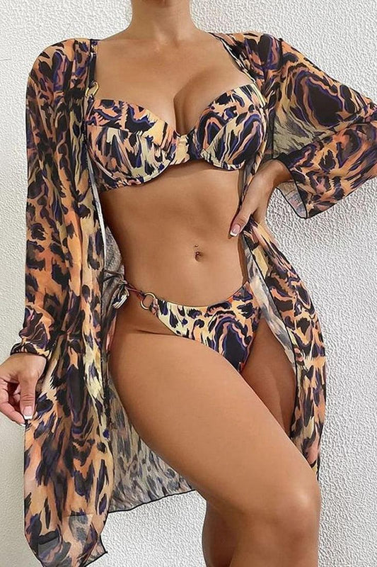 Sexy Leopard Print Cheeky Bikini With Coverup