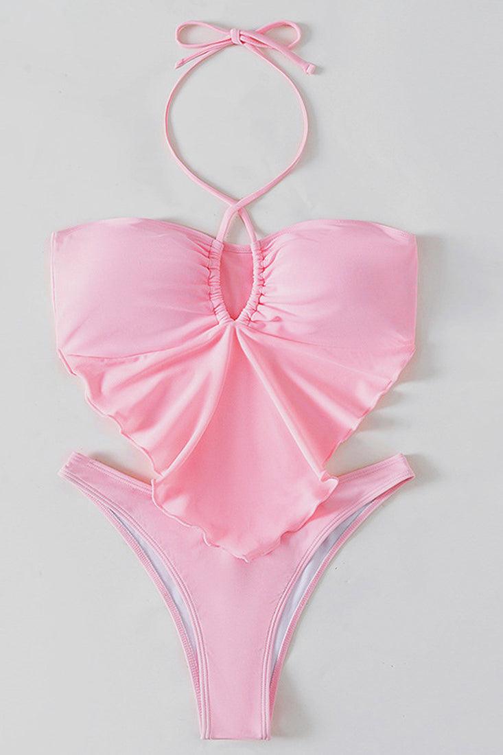 Sexy Light Pink 2pc Bikini With Ruffed Stomach Coverage