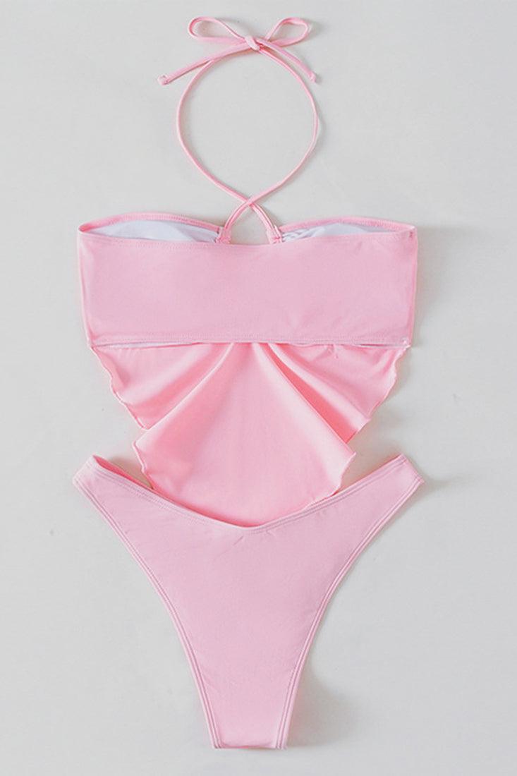 Sexy Light Pink 2pc Bikini With Ruffed Stomach Coverage