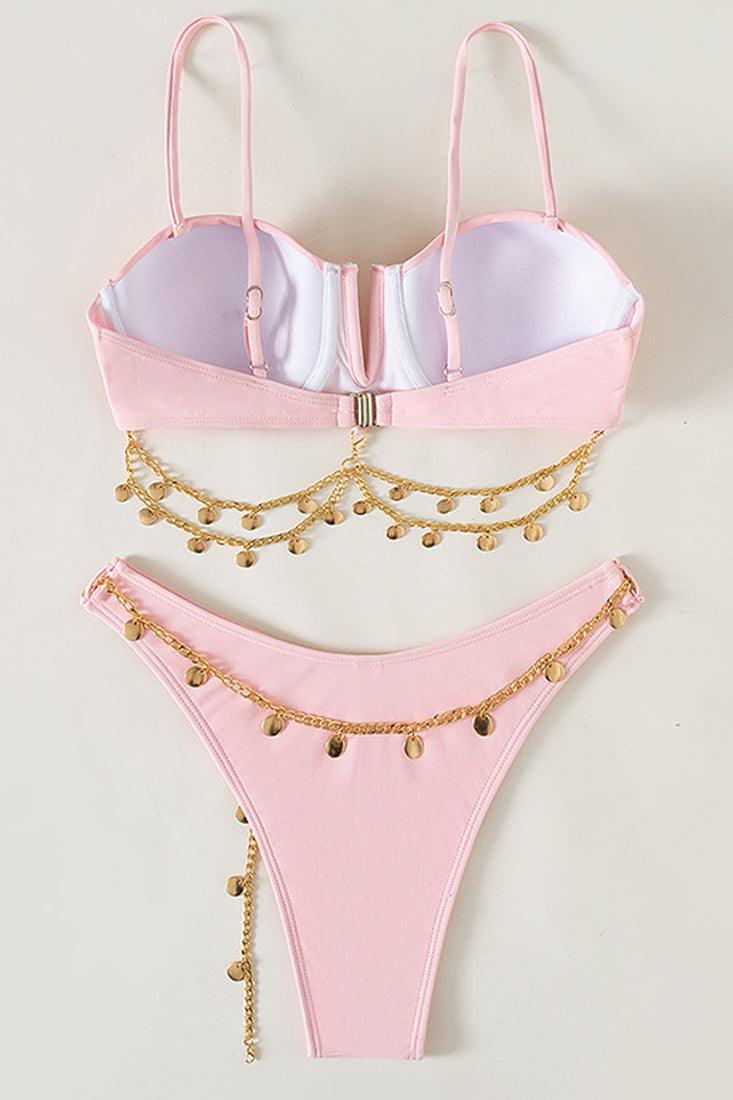 Sexy Light Pink Cheeky 2pc Bikini With Chain Detail