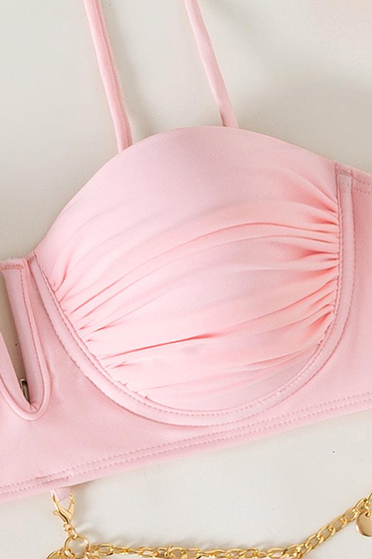 Sexy Light Pink Cheeky 2pc Bikini With Chain Detail