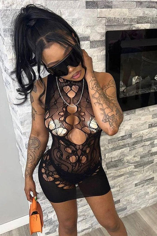 Sexy Mesh See Through Cutout Swingers Club Dress