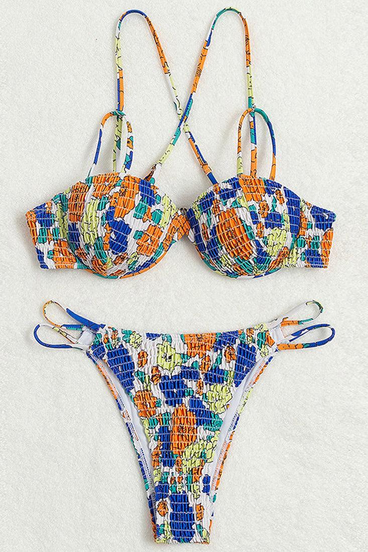 Sexy Multi Printed Criss Cross Back 2pc Swimsuit - Babewear