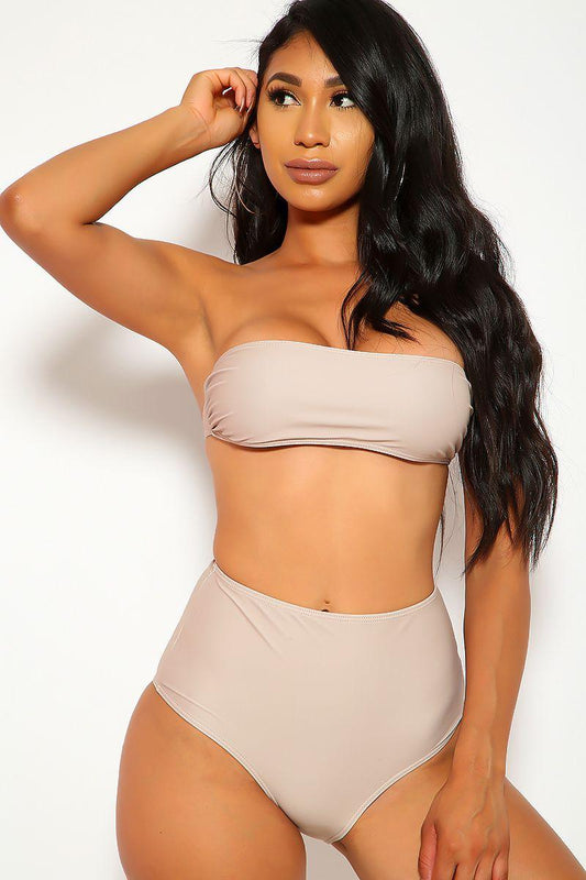 Sexy Nude Bandeau High Waist Two Piece Swimsuit - Babewear