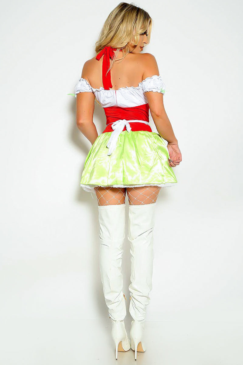 Sexy Oktoberfest Maid Ruffled Green Red Dress 2 Pc Costume