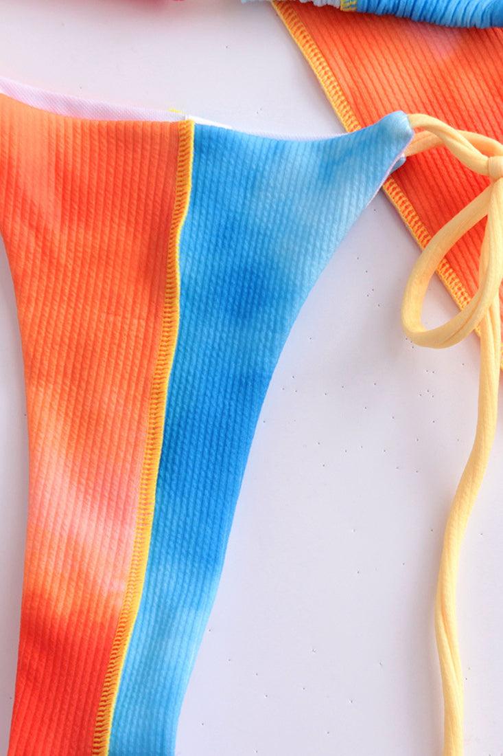 Sexy Orange Blue 3pc Tie Dye Cheeky Bikini Set