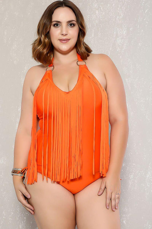 Sexy Orange Fringe Accent Sexy Plus Size Bikini