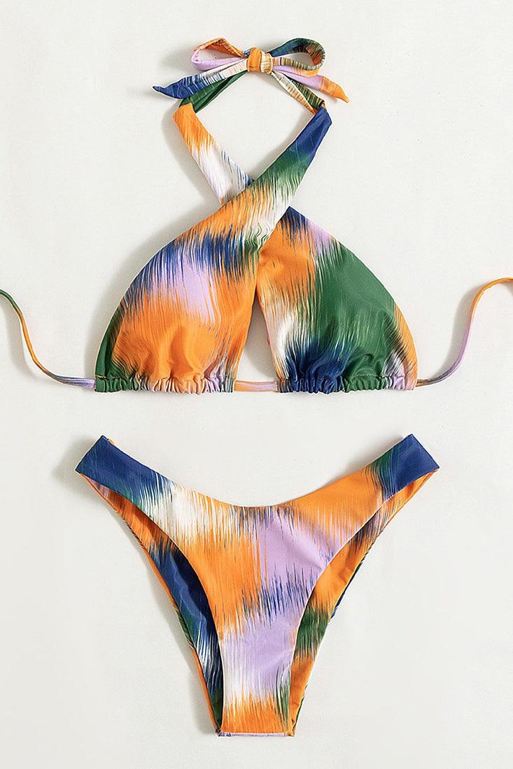 Sexy Orange Green Purple 2pc Tie Die Bikini