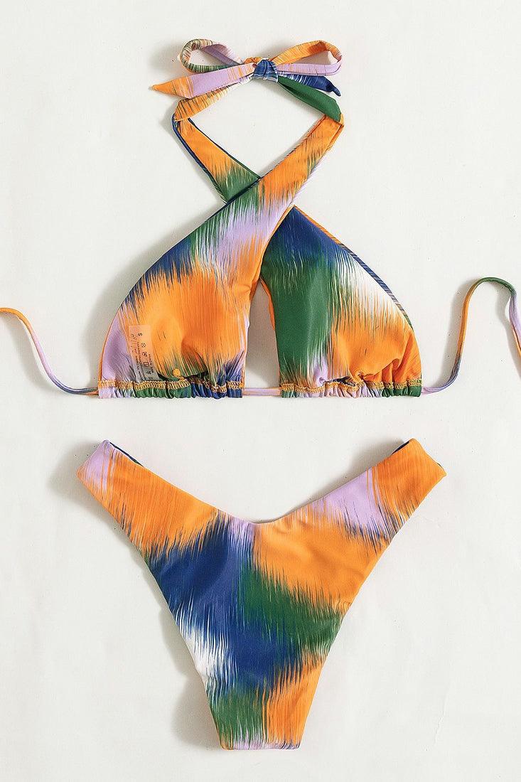 Sexy Orange Green Purple 2pc Tie Die Bikini