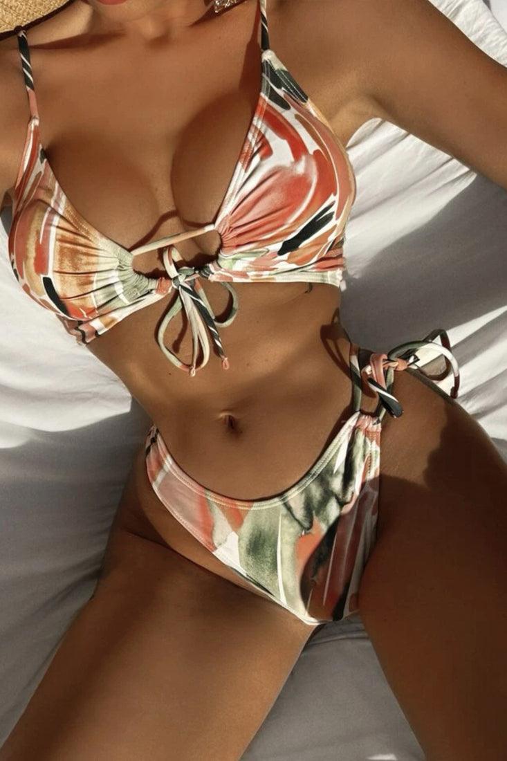 Sexy Orange Pink Abstract Earth Tone Bikini