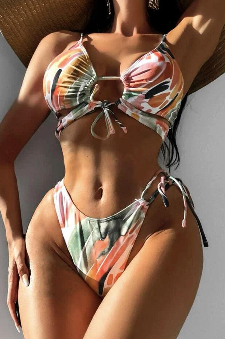 Sexy Orange Pink Abstract Earth Tone Bikini