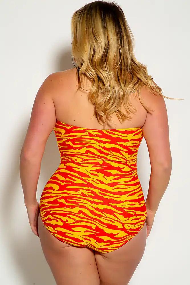 Sexy Orange Red Cut Out Halter One Piece Swimsuit