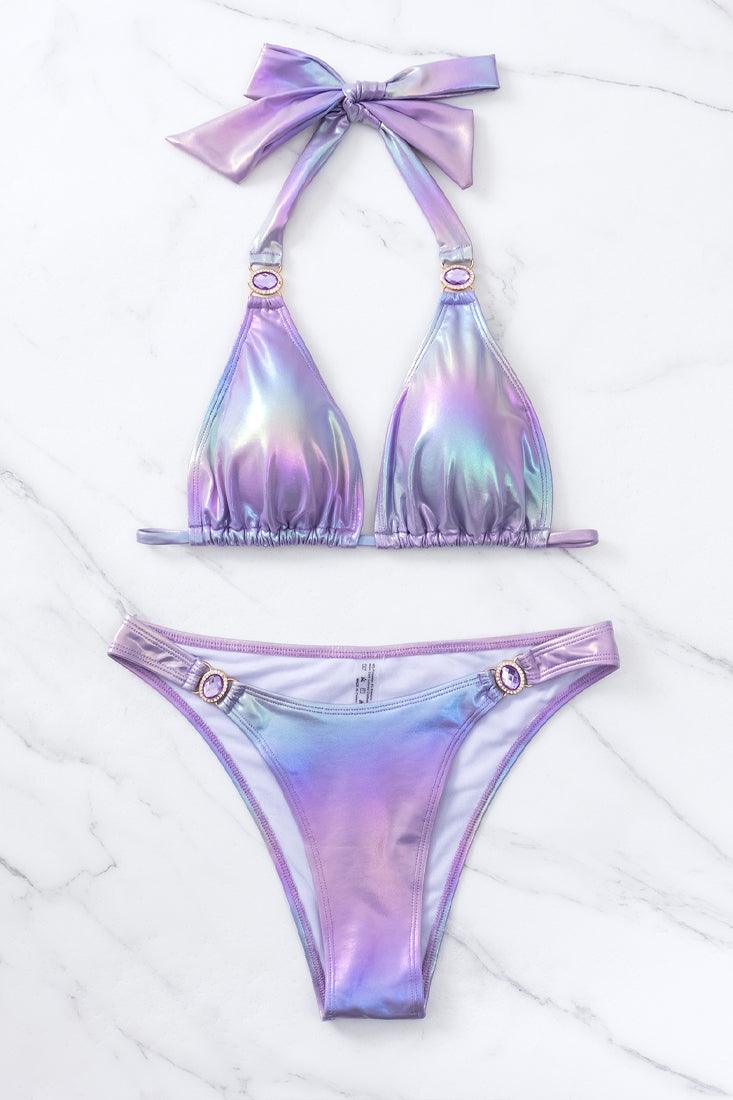 Sexy Pastel Purple Green Gradient Metallic Bikini