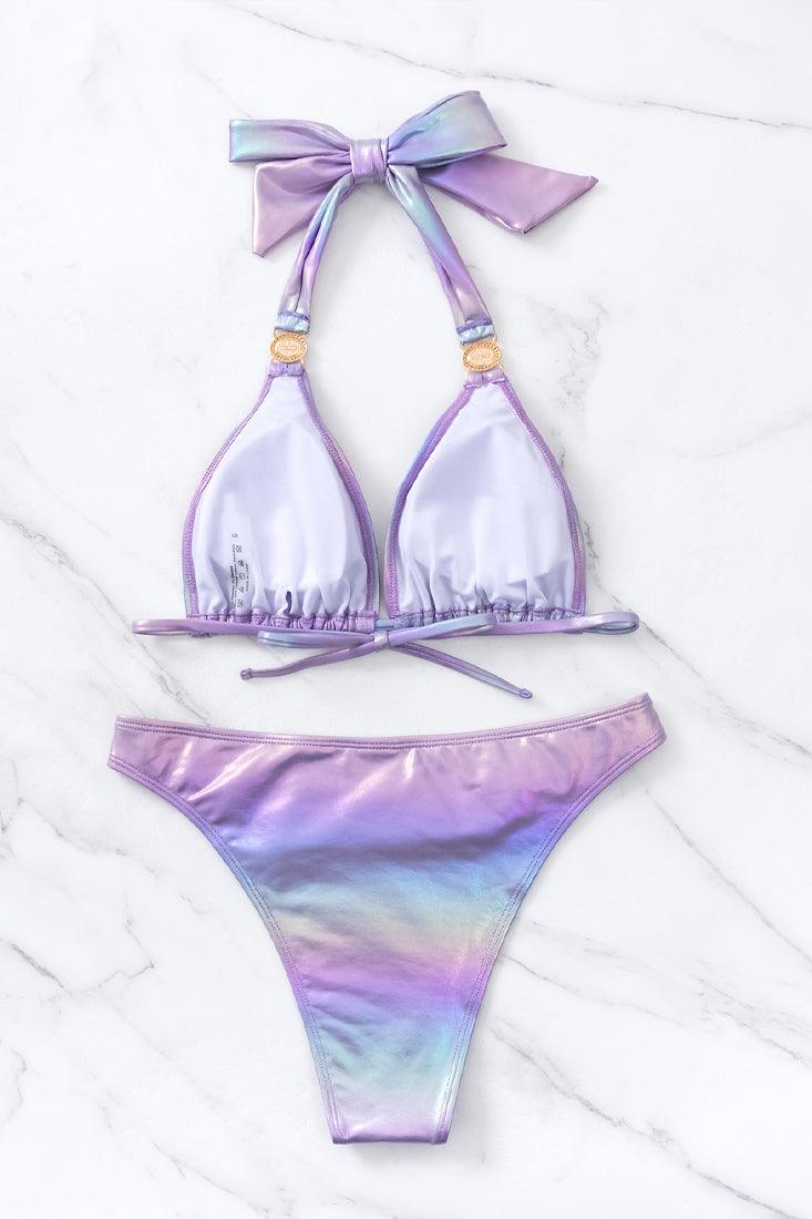 Sexy Pastel Purple Green Gradient Metallic Bikini