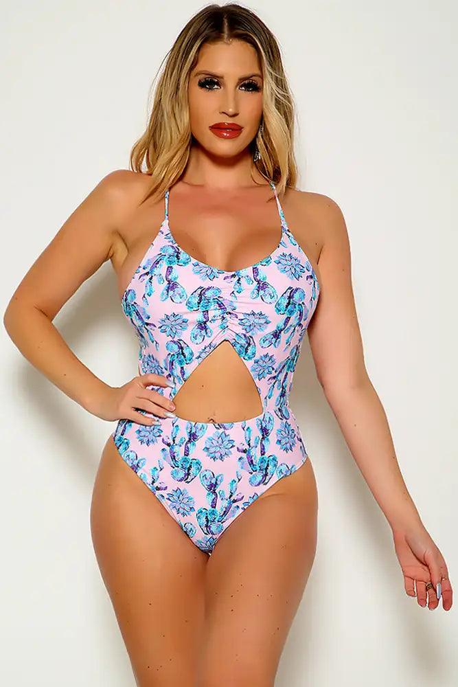 Sexy Pink Blue Floral Print Padded Two Piece Monokini