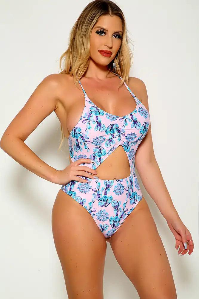 Sexy Pink Blue Floral Print Padded Two Piece Monokini