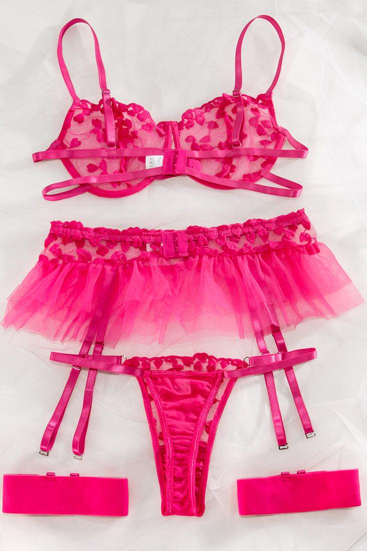 Sexy Pink Mesh 3pc Lingerie Set With Mini Tutu w628