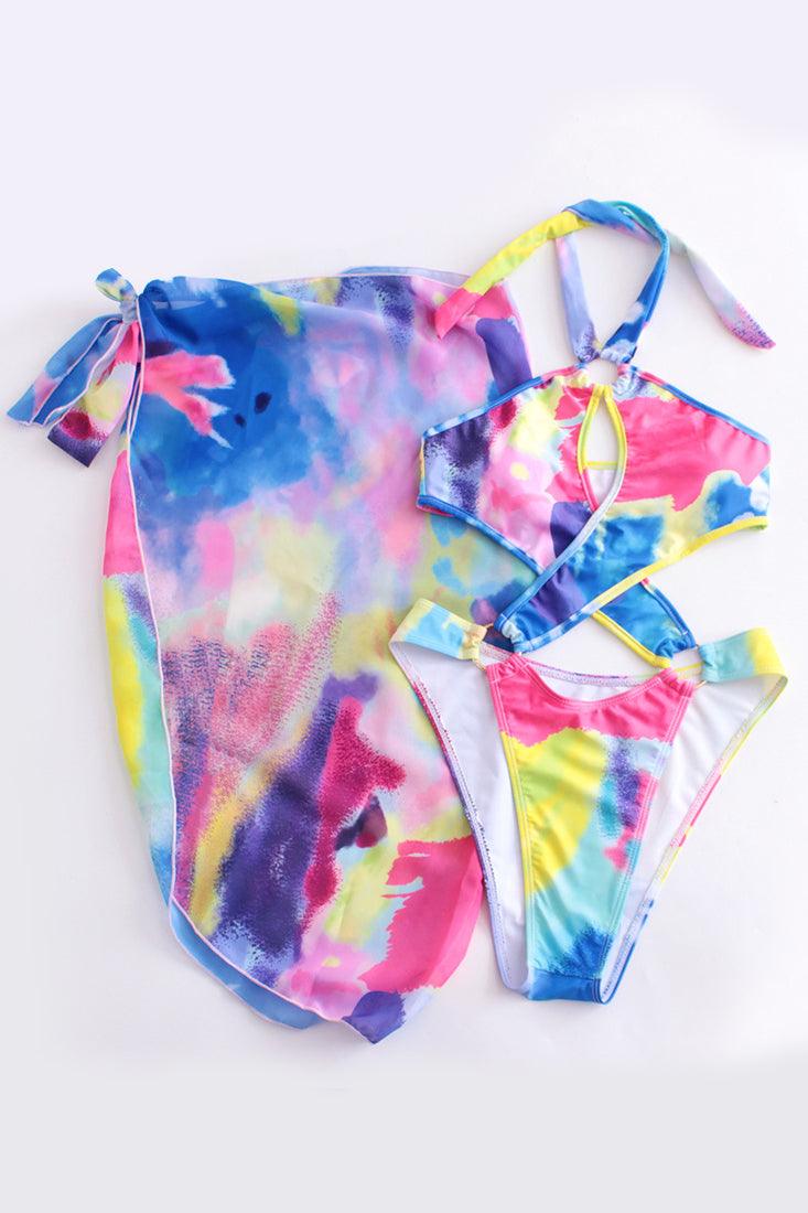 Sexy Rainbow 2pc Monokini With Coverup