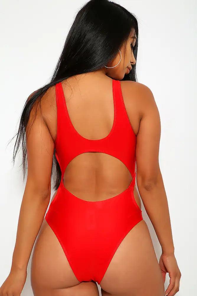 Sexy Red Cut Out One Piece Swimsuit