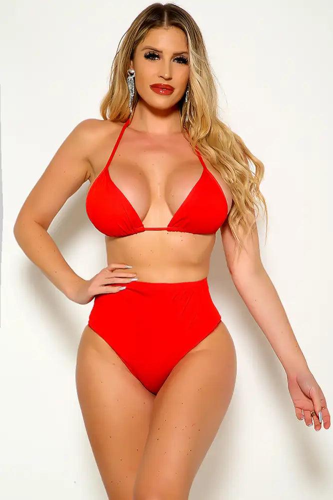 Sexy Red Halter High Waist 2Pc. Swimsuit