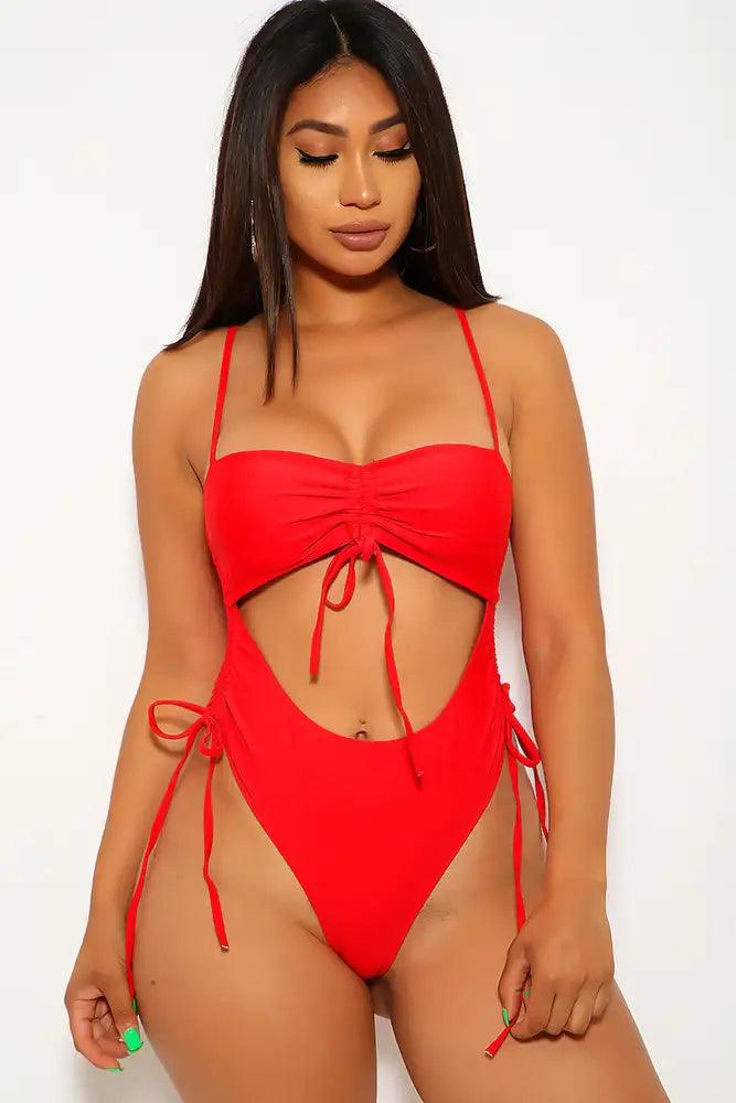 Sexy Red Ruched One Piece Swimsuit - Babewear