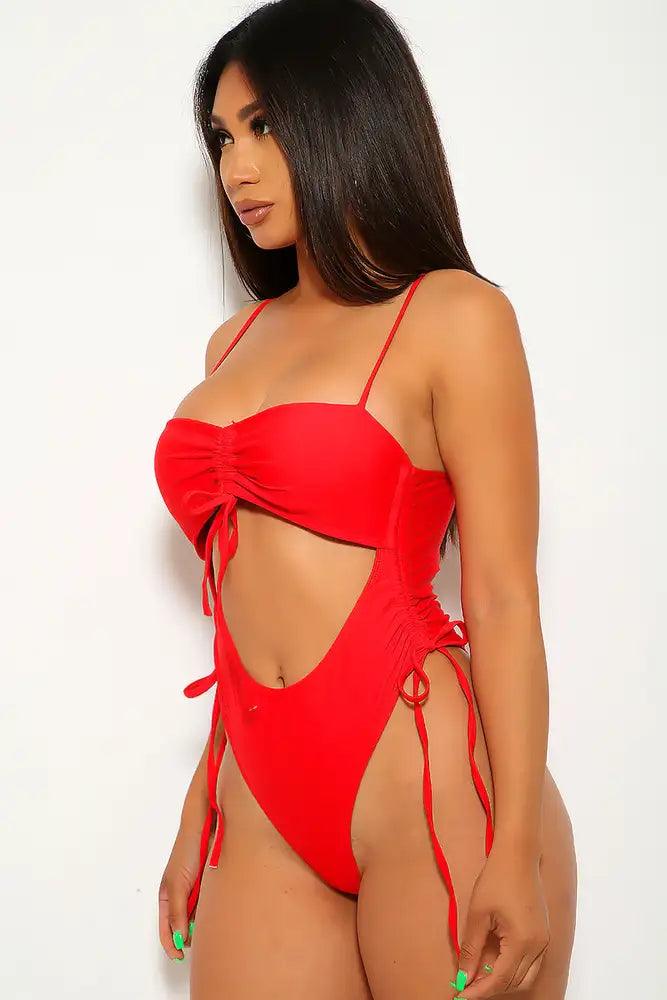 Sexy Red Ruched One Piece Swimsuit