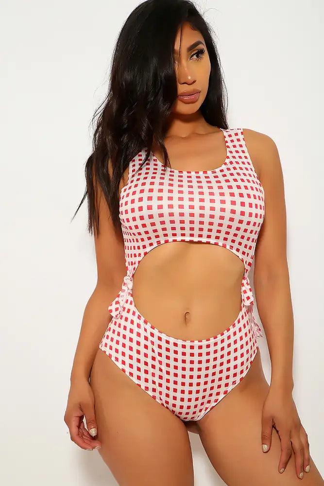 Sexy Red White Pattern Print Two Piece Swimsuit