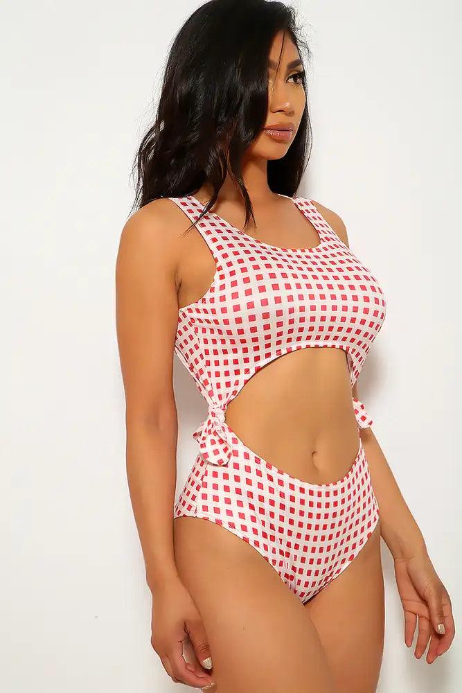 Sexy Red White Pattern Print Two Piece Swimsuit