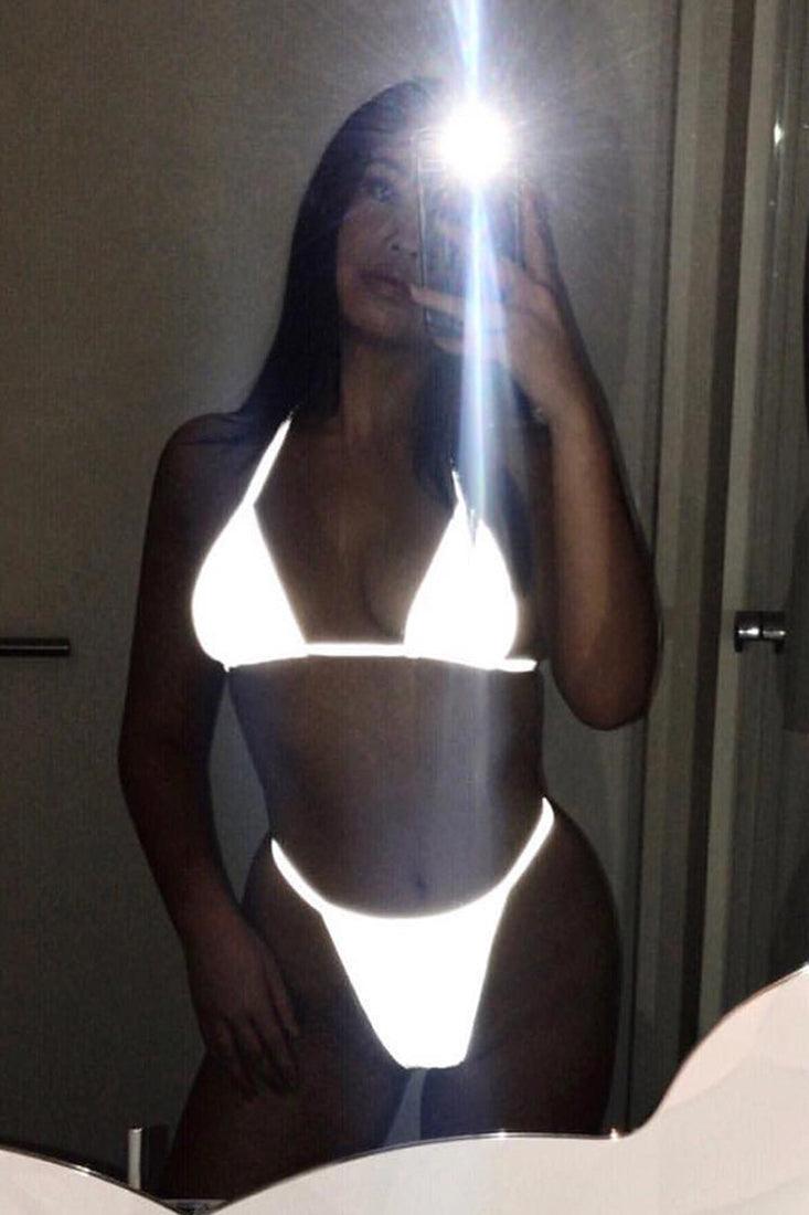 Sexy Reflective Silver Triangle Thong Bikini