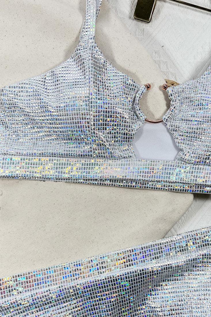 Sexy Silver Hologram High Waist Cheeky Bikini