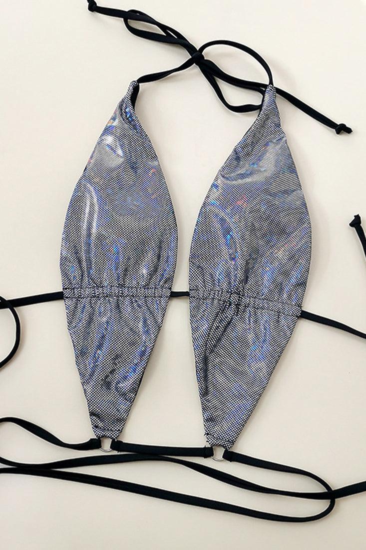 Sexy Silver Hologram Print 2pc Tie Bikini