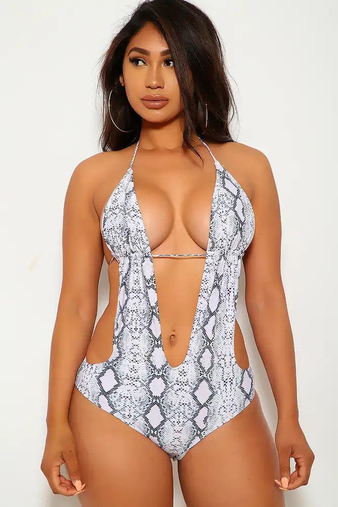 Sexy Snake Print Halter Monokini - Babewear