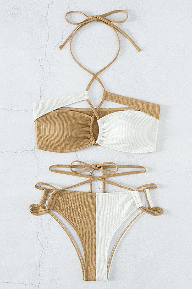 Sexy Tan Khaki Color Block 2pc Cheeky Bikini