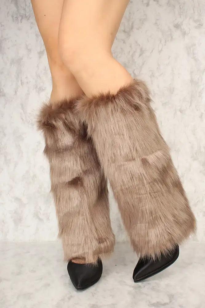 Sexy Taupe Faux Fur Knee High Leg Warmers Costume Accessory