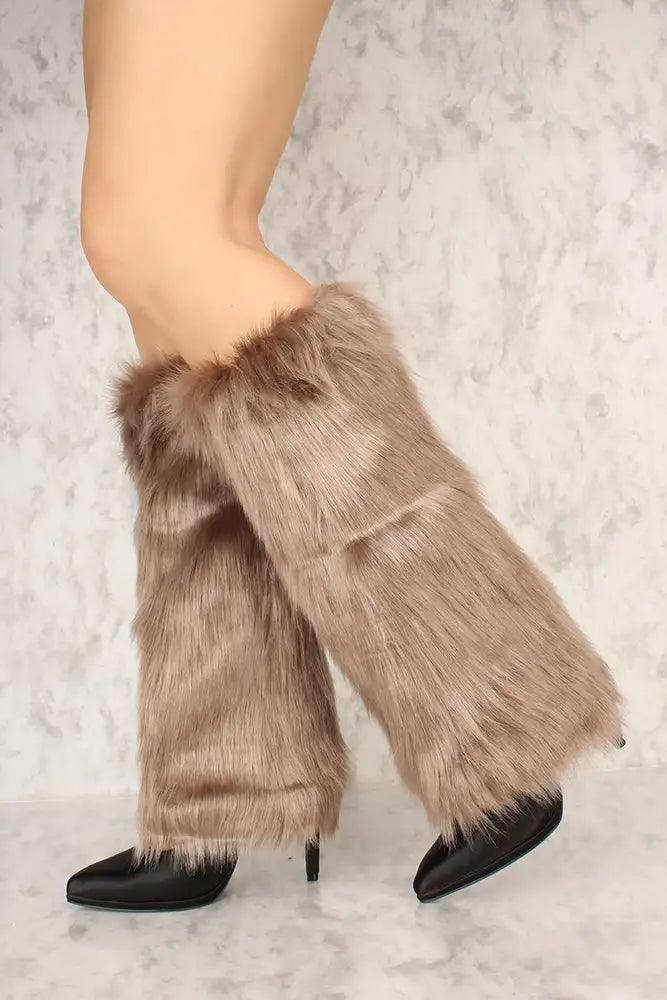 Sexy Taupe Faux Fur Knee High Leg Warmers Costume Accessory