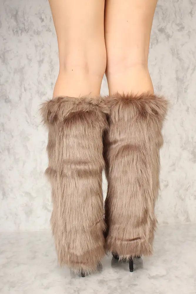 Sexy Taupe Faux Fur Knee High Leg Warmers Costume Accessory