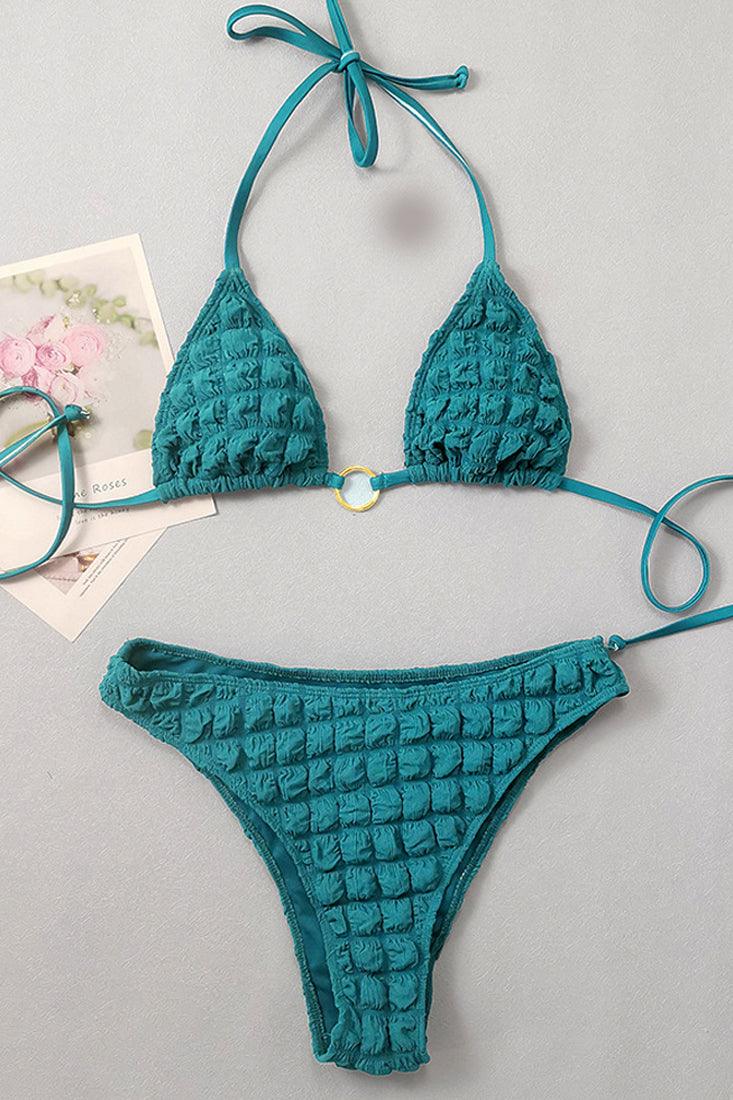 Sexy Teal 3pc Quilted Print Sexy Bikini With Coverup