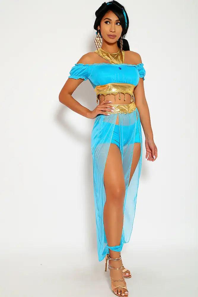 Sexy Turquoise Gold Sheer Storybook Fantasy Princess J 3 Pc. Costume Set