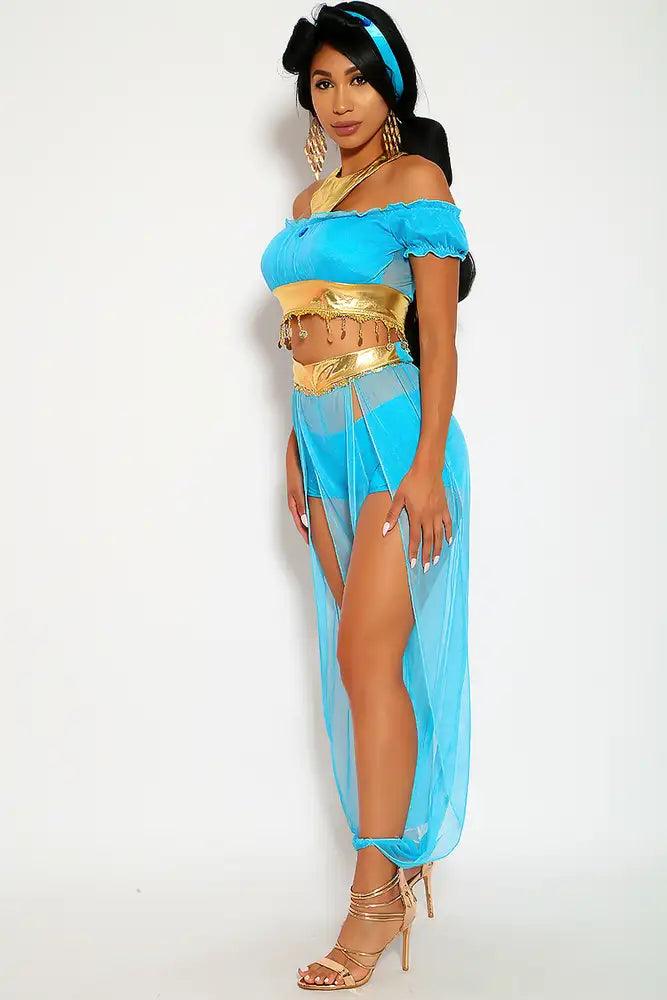 Sexy Turquoise Gold Sheer Storybook Fantasy Princess J 3 Pc. Costume Set