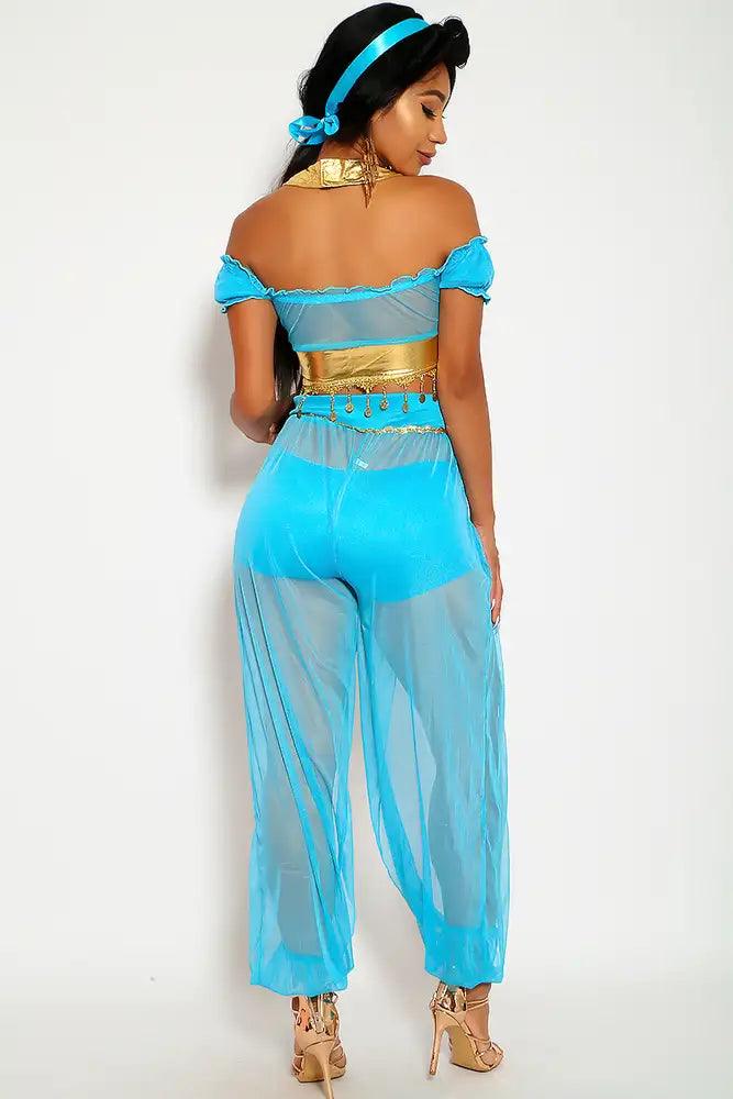 Sexy Turquoise Gold Sheer Storybook Fantasy Princess J 3 Pc. Costume Set