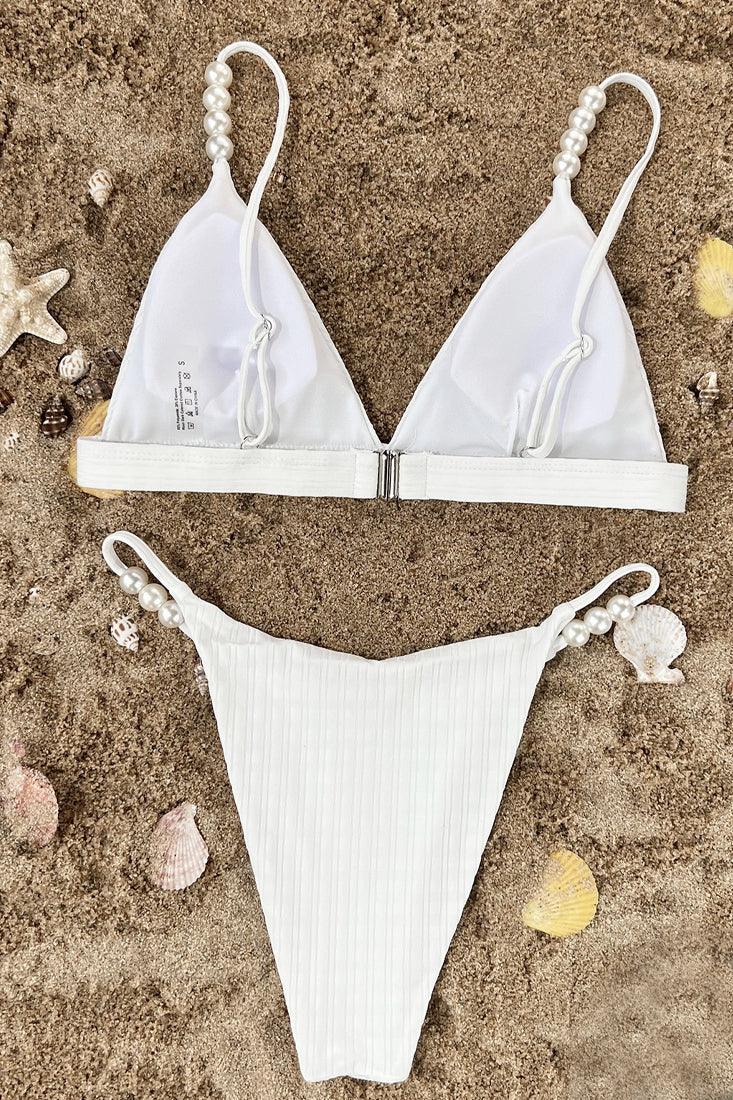 Sexy White 2pc Bikini With White Pearl Beads