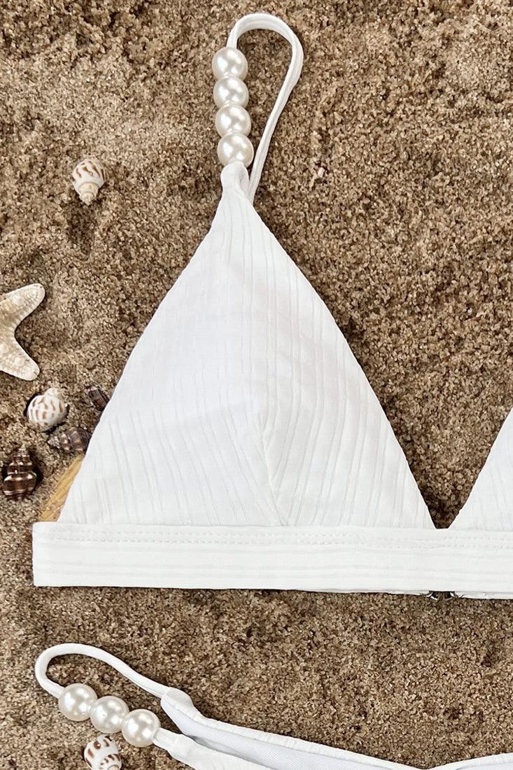 Sexy White 2pc Bikini With White Pearl Beads