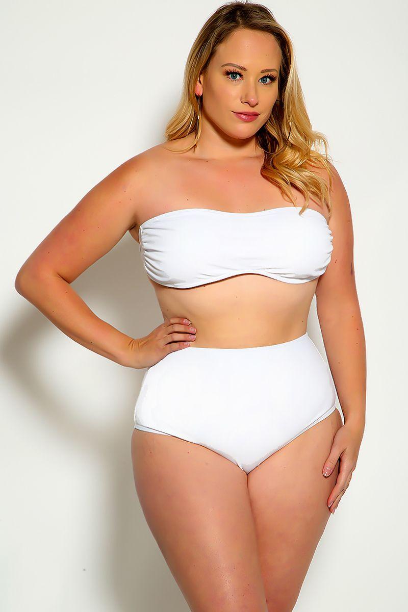 Sexy White Bandeau High Waist Plus Size Swimsuit - Babewear