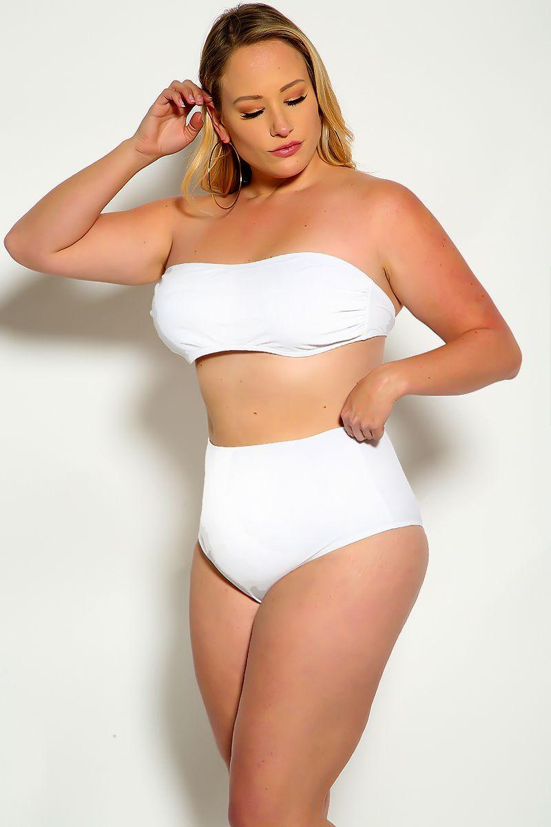 Sexy White Bandeau High Waist Plus Size Swimsuit