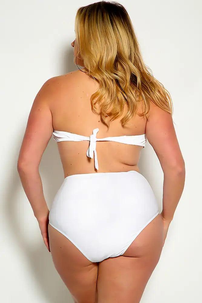 Sexy White Bandeau High Waist Plus Size Swimsuit