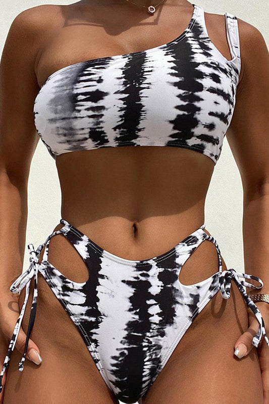 Sexy White Black Tie Dye Print 2pc Bikini Set