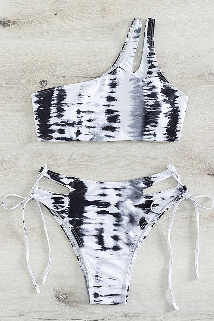 Sexy White Black Tie Dye Print 2pc Bikini Set