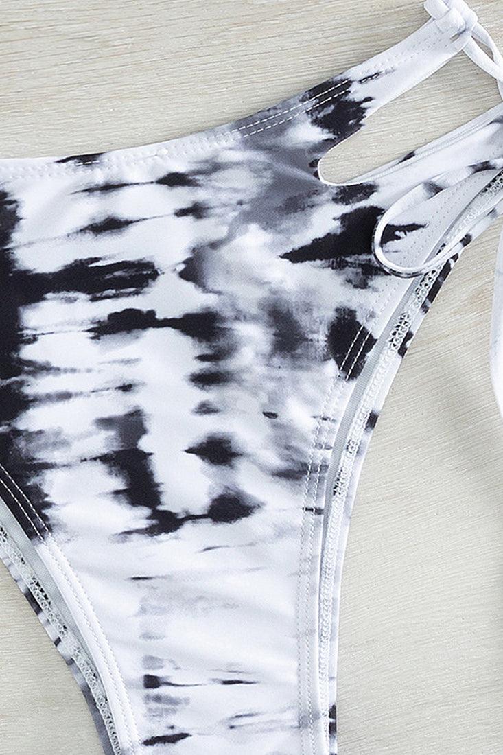 Sexy White Black Tie Dye Print 2pc Bikini Set