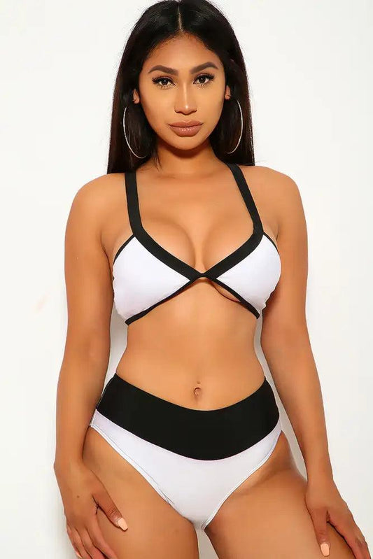 Sexy White Black Triangle Top Two Piece Swimsuit